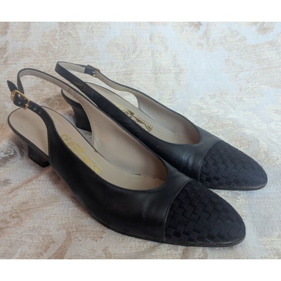 Salvatore Ferragamo Shoes - Salvatore Ferragamo Navy Patent Leather Sling Back Size: 8 AAA